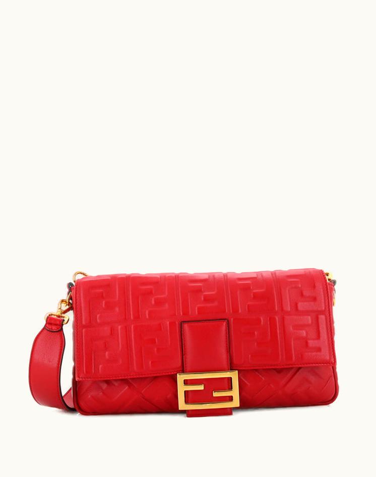 Fendi Fendi Baguette NM Bag Zucca Embossed Leather Large Red-Gold