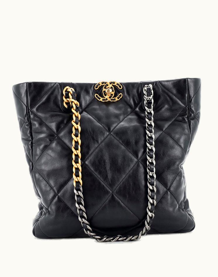 Chanel Chanel 19 Shopping Bag Quilted Leather Medium Black/Aged Silver/Red