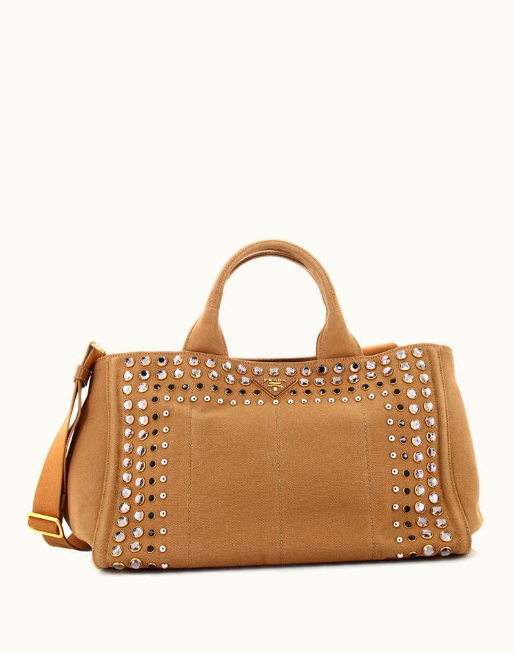 Prada Prada Canapa Convertible Tote Rhinestone Embellished Canvas Medium