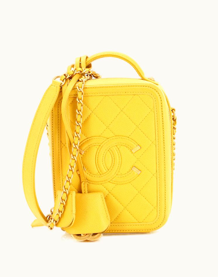Chanel Chanel Filigree Vertical Vanity Case Quilted Caviar Leather Yellow Gold Tone