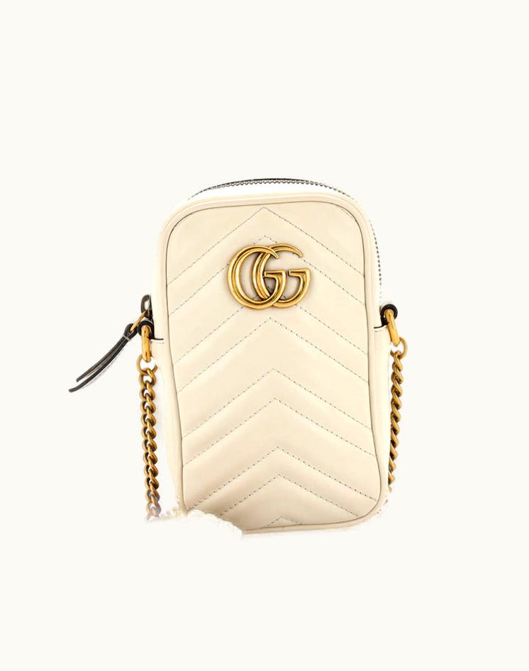 Gucci Gucci GG Marmont Vertical Phone Crossbody Bag Matelasse Leather Mini Neutral Beige
