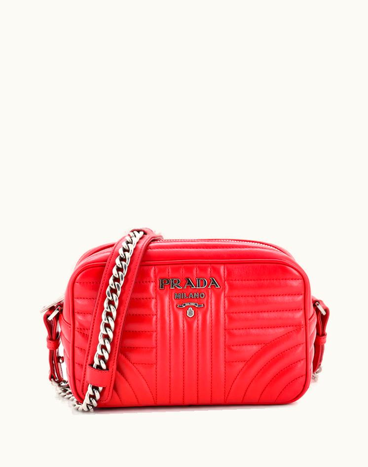 Prada Prada Diagramme Quilted Leather Small Camera Bag Red