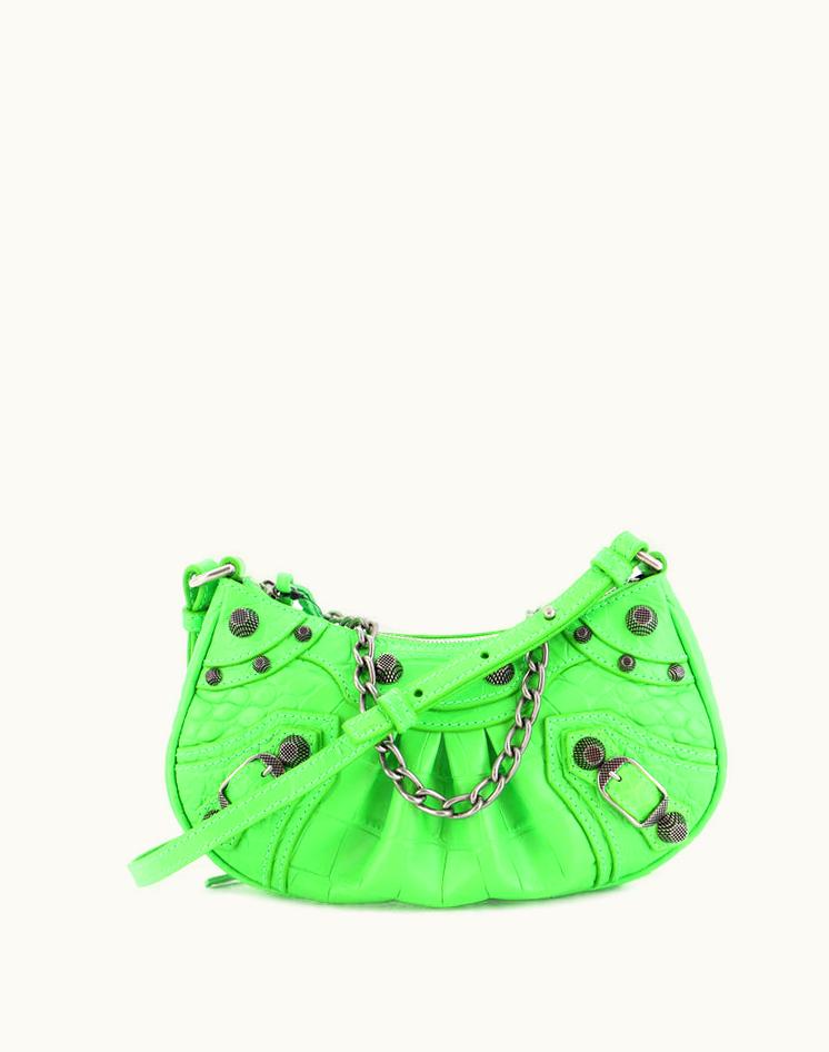 Balenciaga Balenciaga Le Cagole Mini Crocodile Embossed Leather Shoulder Bag Green