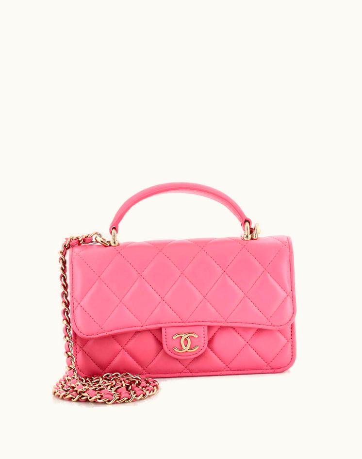 Chanel Chanel Classic Single Flap Top Handle Bag Quilted Lambskin Mini Pink