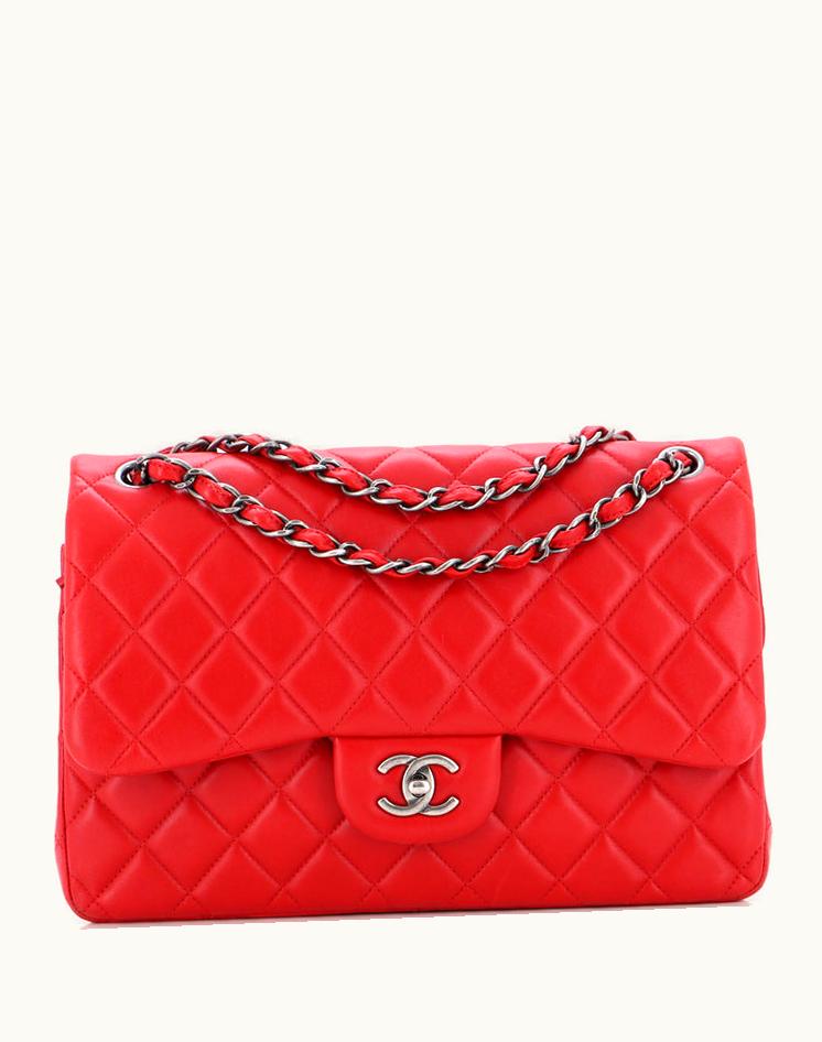 Chanel Chanel Classic Double Flap Bag Quilted Lambskin Jumbo Red