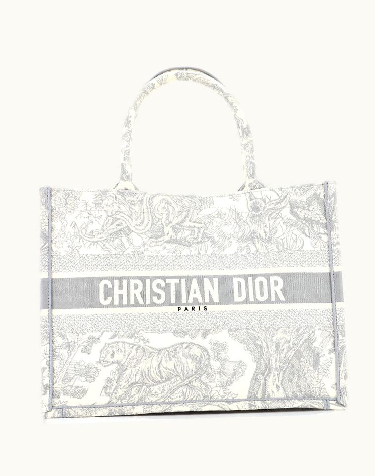 Dior Christian Dior 245596/1 Book Tote Embroidered Canvas Medium Gray Neutral