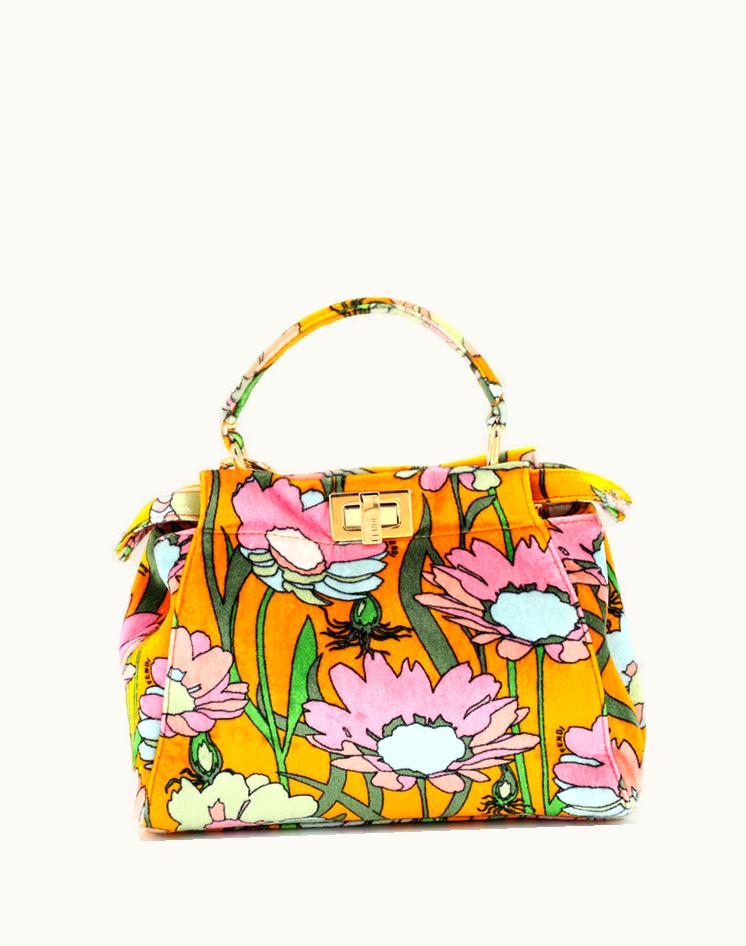 Fendi Fendi Peekaboo Bag Printed Velvet Mini Luxury Handbag Orange Gold