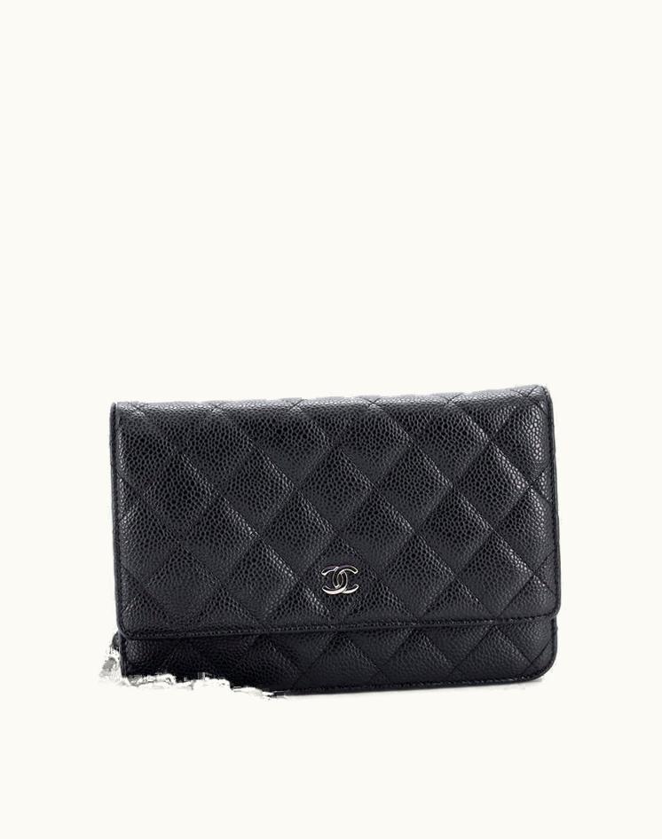 Chanel Chanel Quilted Caviar Wallet On Chain Black & Red