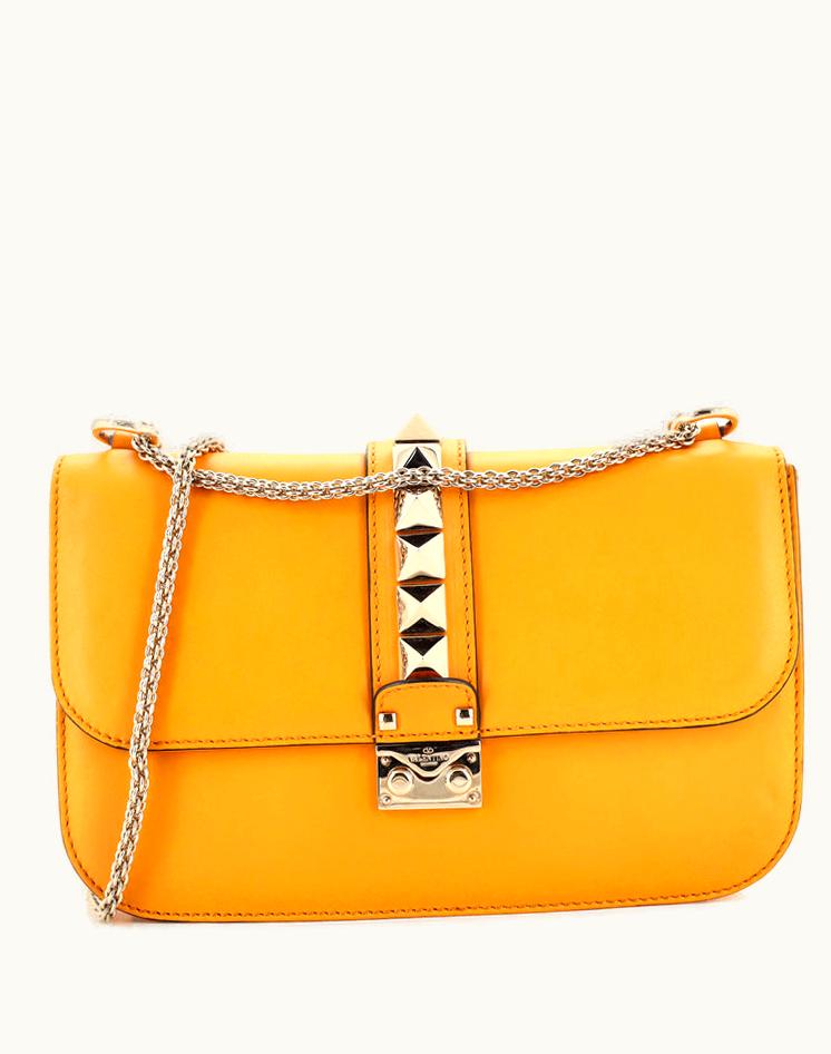 Valentino Valentino Garavani Glam Lock Shoulder Bag Leather Medium Yellow