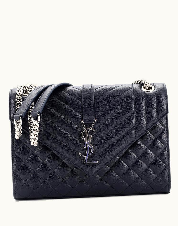Saint Laurent Saint Laurent Classic Monogram Envelope Satchel Mixed Matelasse Leather Medium Blue