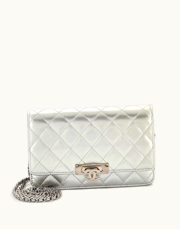 Chanel Chanel Golden Class Wallet On Chain Quilted Patent Silver Gray