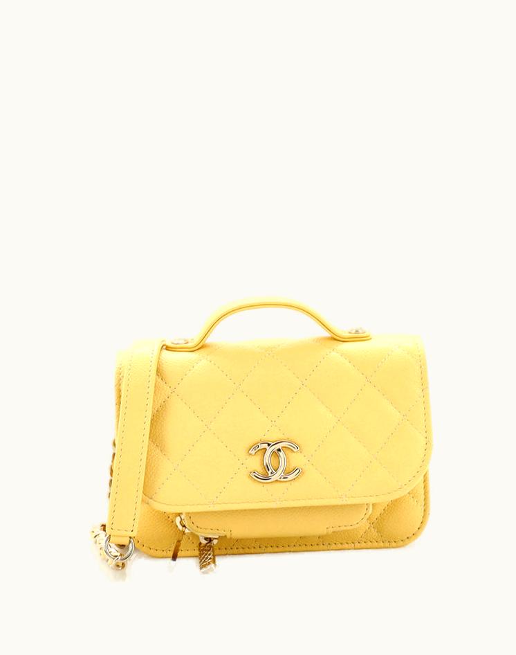 Chanel Chanel Business Affinity Flap Clutch With Chain Quilted Caviar Yellow