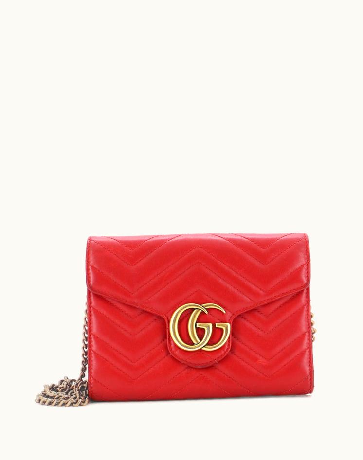 Gucci Gucci GG Marmont Chain Wallet Matelasse Leather Mini Red