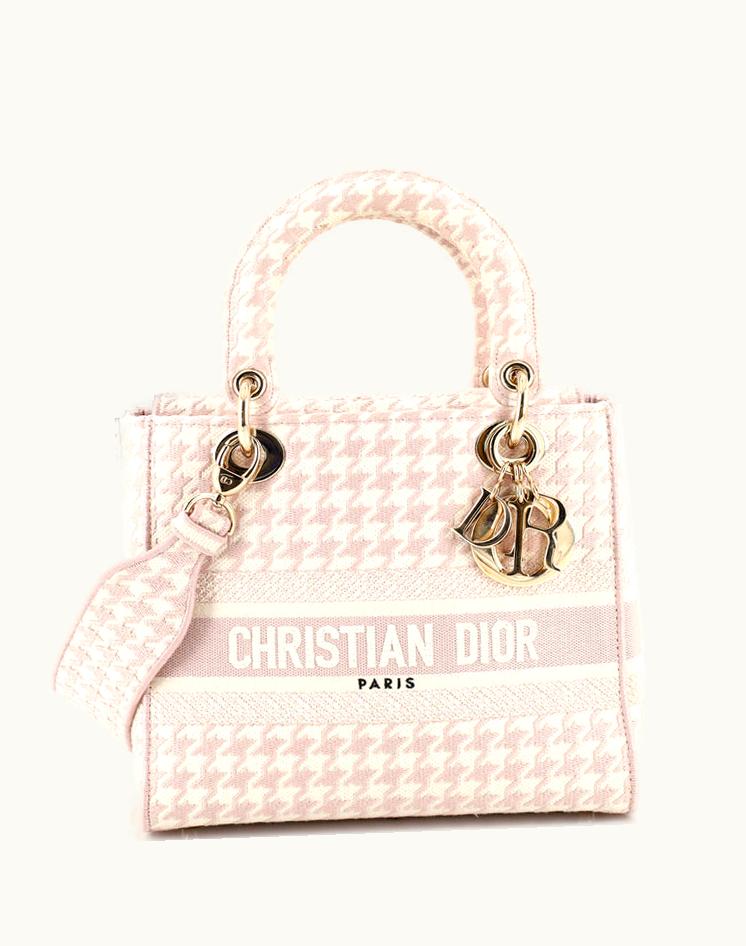 Dior Dior Lady D-Lite Bag Houndstooth Canvas Medium Pink
