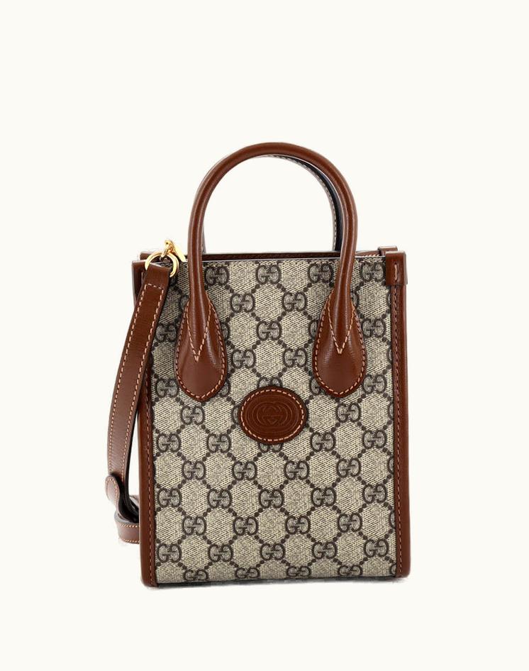 Gucci Gucci Interlocking G Patch Tote GG Coated Canvas Mini Brown & Gold
