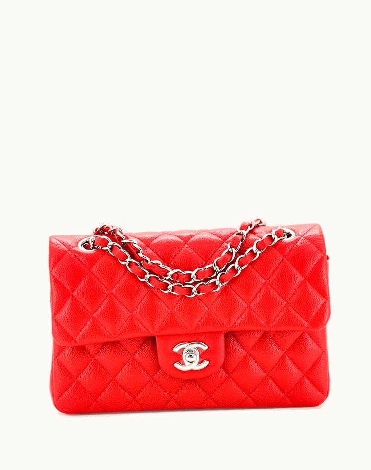 Chanel Chanel Classic Double Flap Bag Quilted Caviar Small Red Silver