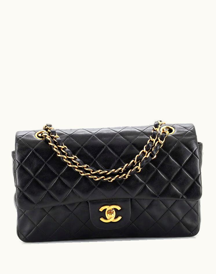 Chanel Chanel Classic Double Flap Bag Quilted Lambskin Medium Black Red Gold