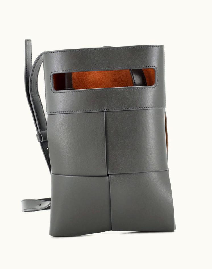 Bottega Veneta Bottega Veneta Cut Out Crossbody Bag Maxi Intrecciato Leather Gray & Brown