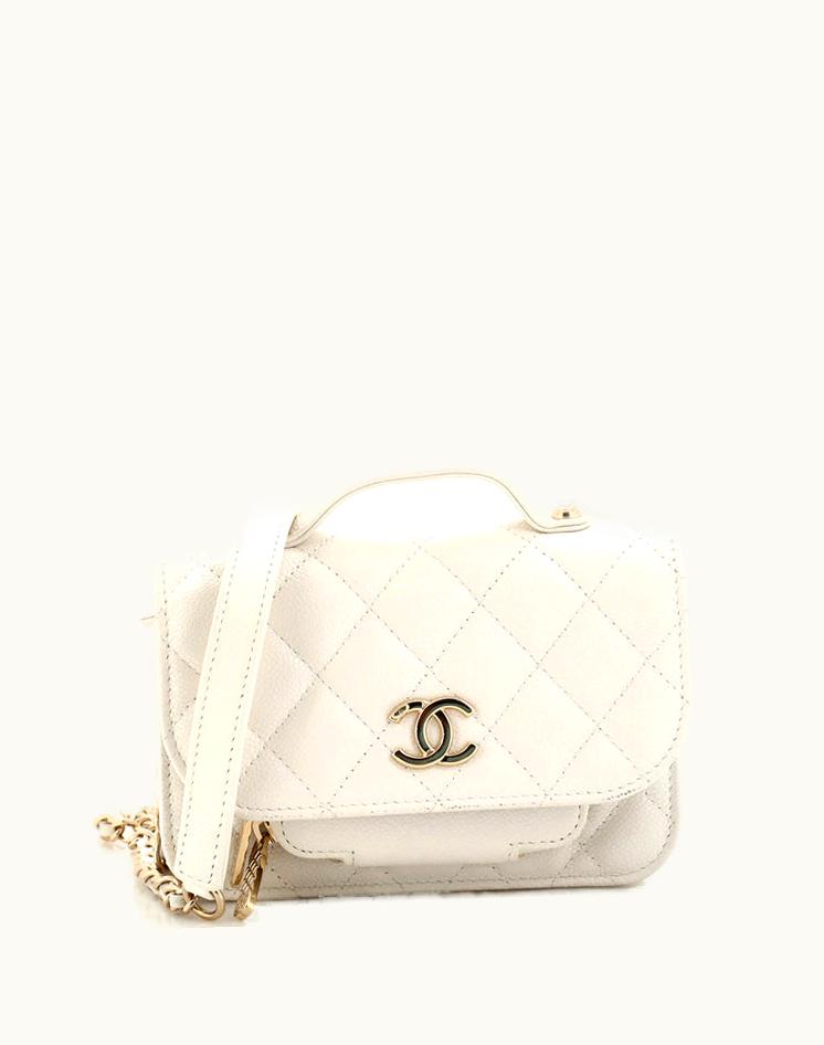 Chanel Chanel Business Affinity Flap Clutch With Chain Quilted Caviar Leather White Gold Tone
