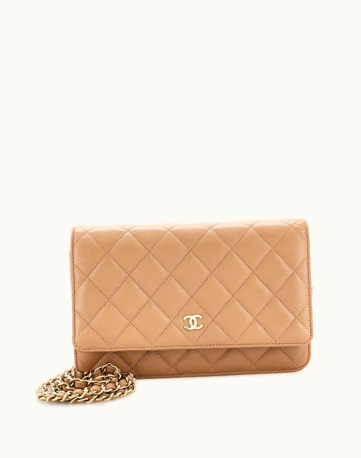 Chanel Chanel Wallet On Chain Quilted Caviar Beige Gold