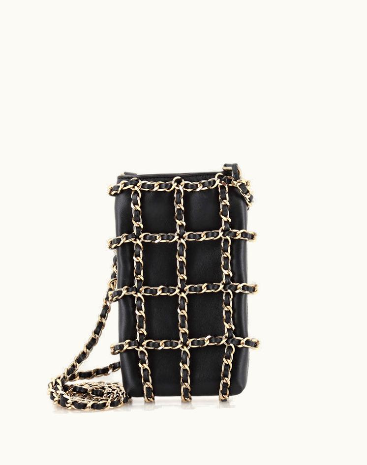 Chanel Chanel Chain Frame Phone Clutch With Chain Lambskin