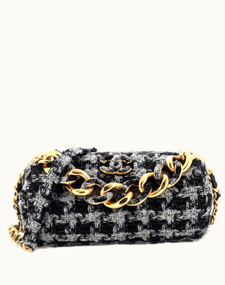 Chanel Chanel CC Chain Bowling Bag Quilted Houndstooth Tweed Medium