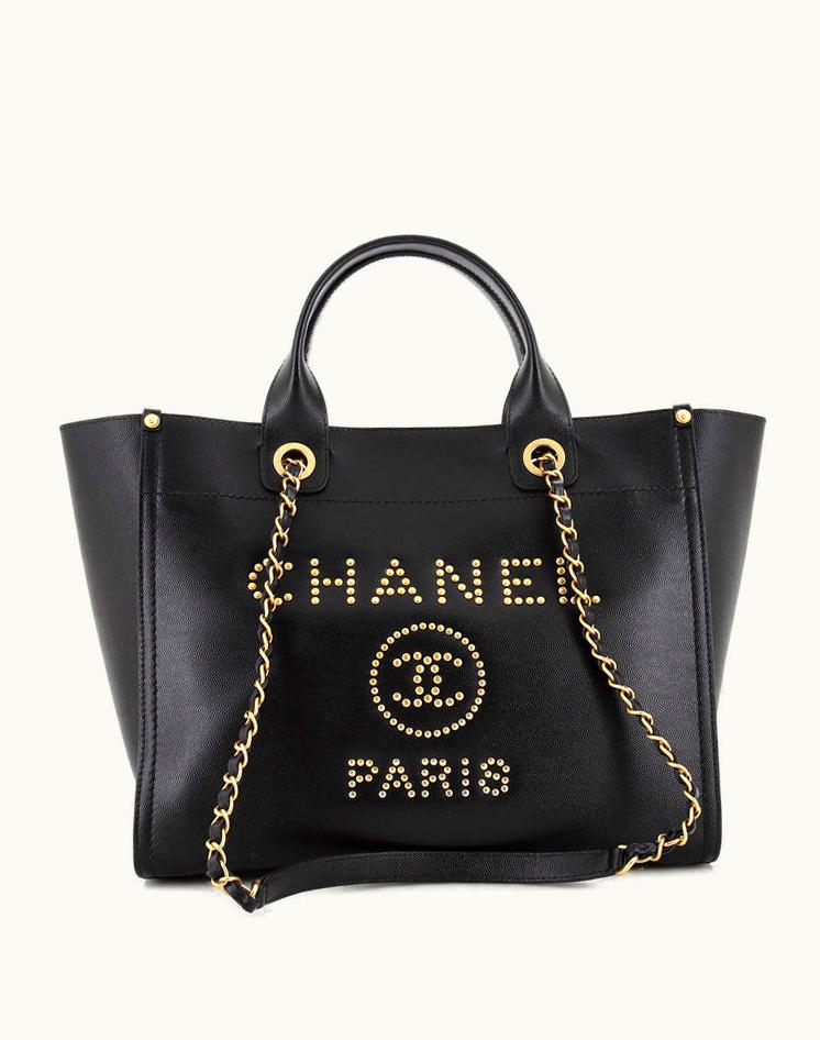 Chanel Chanel Deauville Studded Caviar Small Tote in Black