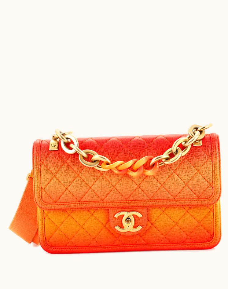 Chanel Chanel Sunset On The Sea Flap Bag Quilted Caviar Medium Leather Orange