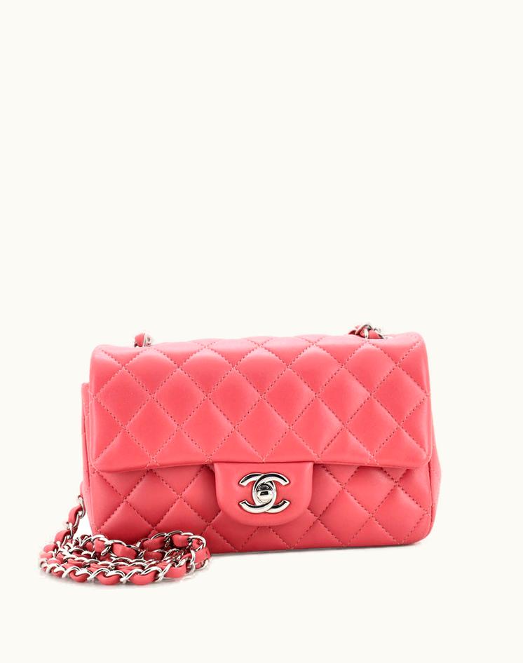 Chanel Chanel Classic Single Flap Bag Quilted Lambskin Mini Pink Leather Silver