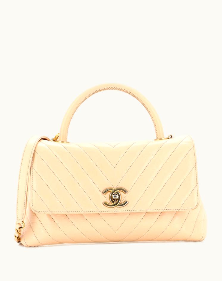 Chanel Chanel Coco Top Handle Bag Chevron Calfskin Small in Neutral Beige
