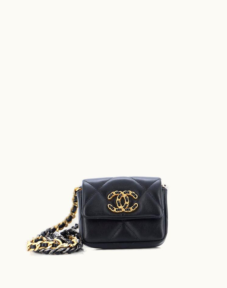 Chanel Chanel 19 Quilted Lambskin Coin Purse Black & Red