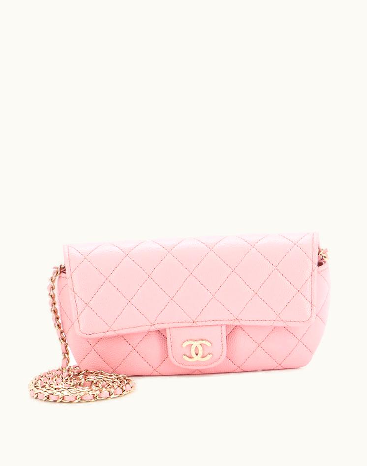 Chanel Chanel Classic Sunglasses Case With Chain Quilted Caviar Pink