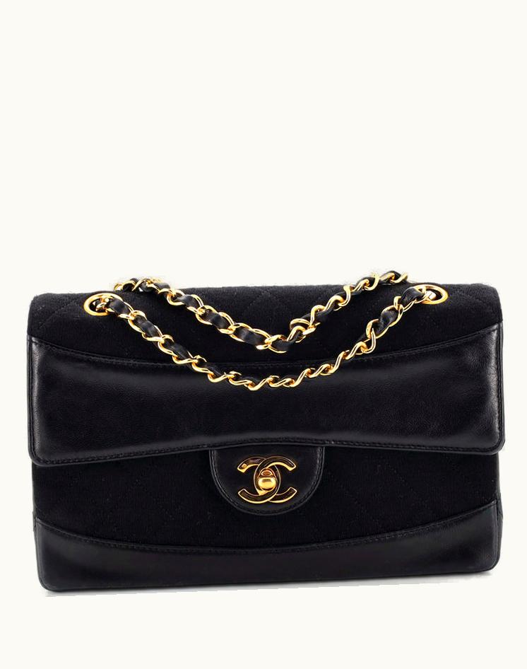 Chanel Chanel Vintage CC Chain Flap Bag Quilted Jersey And Lambskin Medium