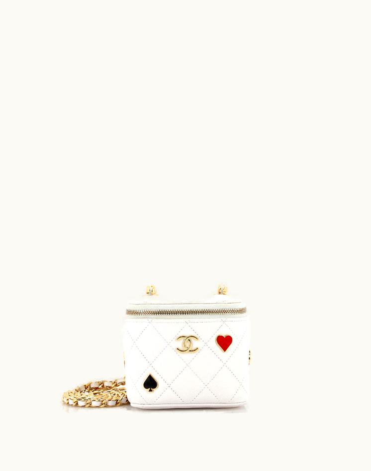 Chanel Chanel Coco Casino Vanity Case With Chain Quilted Caviar Mini Enamel Leather White Gold