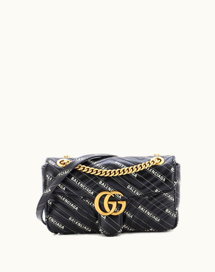 Gucci Gucci x Balenciaga The Hacker Project GG Marmont Flap Bag Printed Matelasse Leather Small in Black & Print