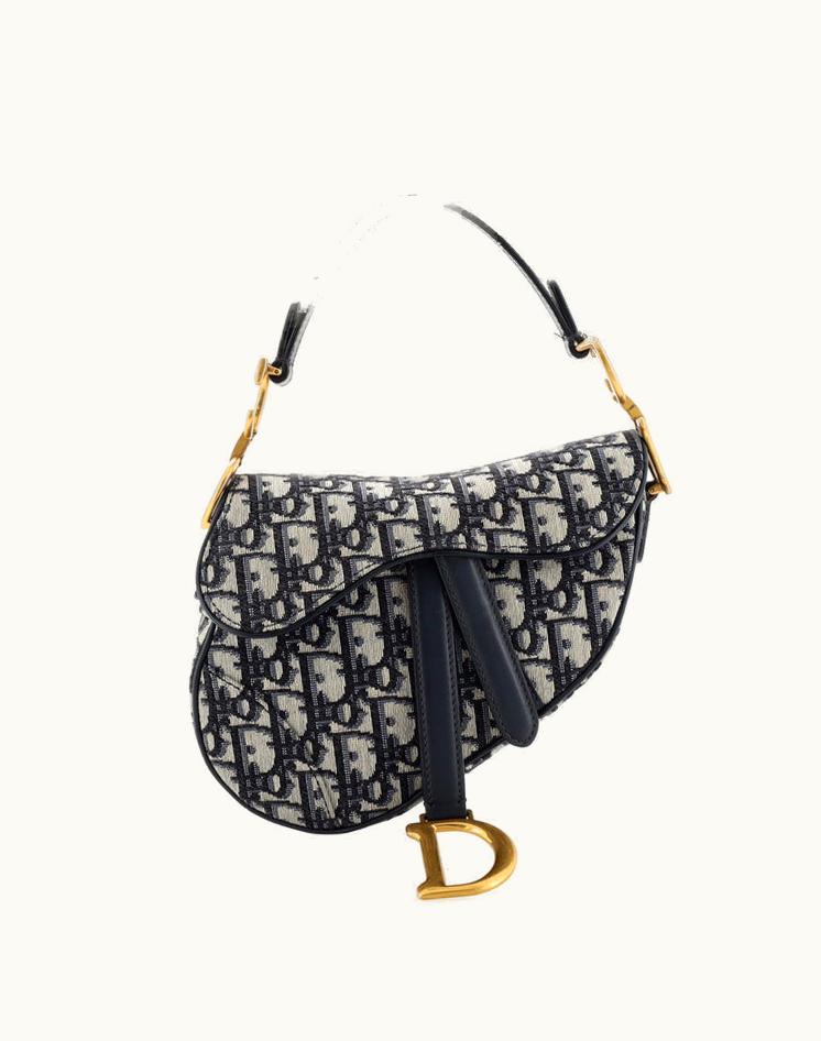 Dior Christian Dior Saddle Handbag Oblique Canvas Mini Blue