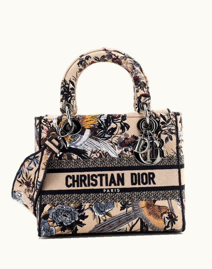 Dior Christian Dior Lady D-Lite Bag Embroidered Canvas Medium Multicolor Gun Metal