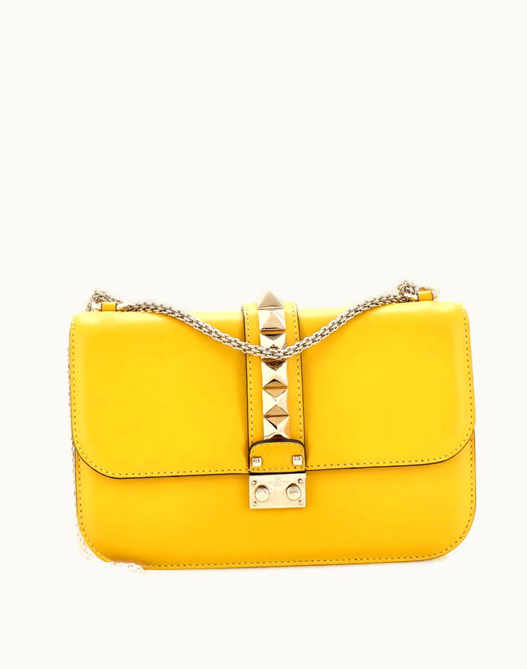Valentino Valentino Garavani Glam Lock Shoulder Bag Leather Medium Yellow Gold