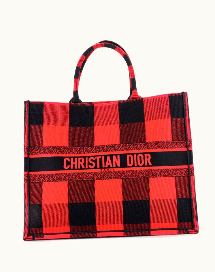 Dior Dior Book Tote Plaid Canvas Large Red