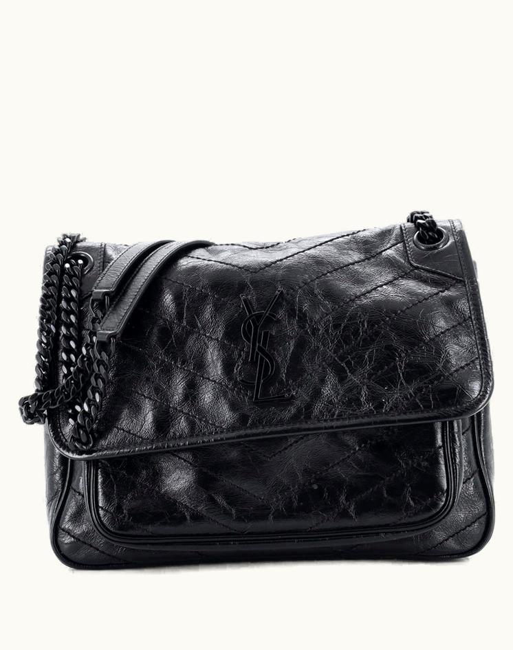 Saint Laurent Saint Laurent Niki Chain Flap Bag Matelasse Chevron Leather Medium Black Gun Metal