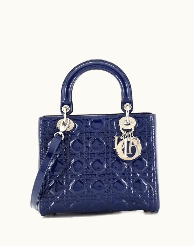 Dior Christian Dior Lady Dior Bag Cannage Quilt Patent Medium Blue