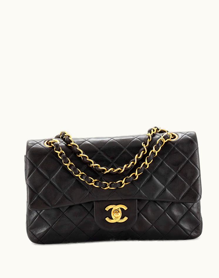 Chanel Chanel Classic Double Flap Bag Quilted Lambskin Small Black Red Gold