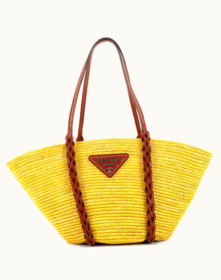 Prada Prada Medium Basket Tote Woven Raffia Yellow