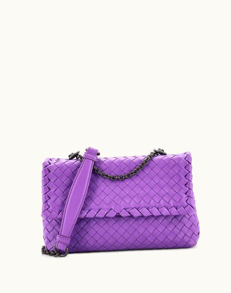 Bottega Veneta Bottega Veneta Olimpia Crossbody Bag Intrecciato Nappa Baby Leather Purple Gun Metal