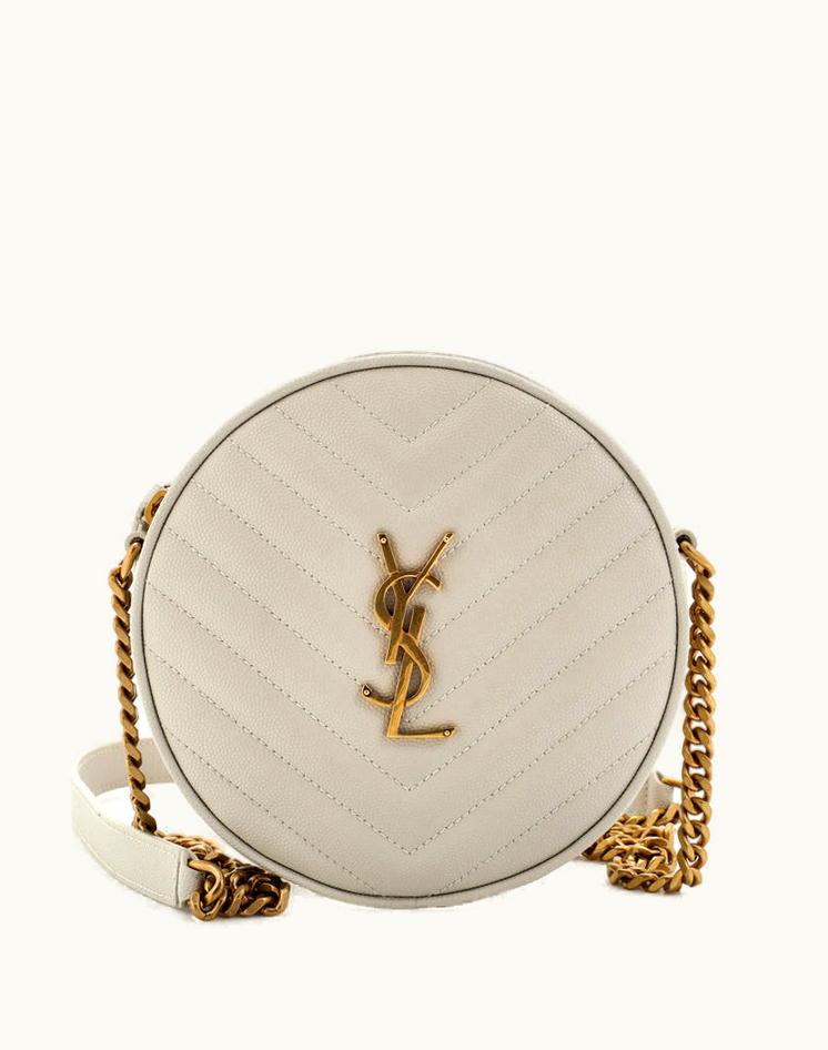 Saint Laurent Saint Laurent Vinyle Round Camera Bag Matelasse Chevron Leather Neutral