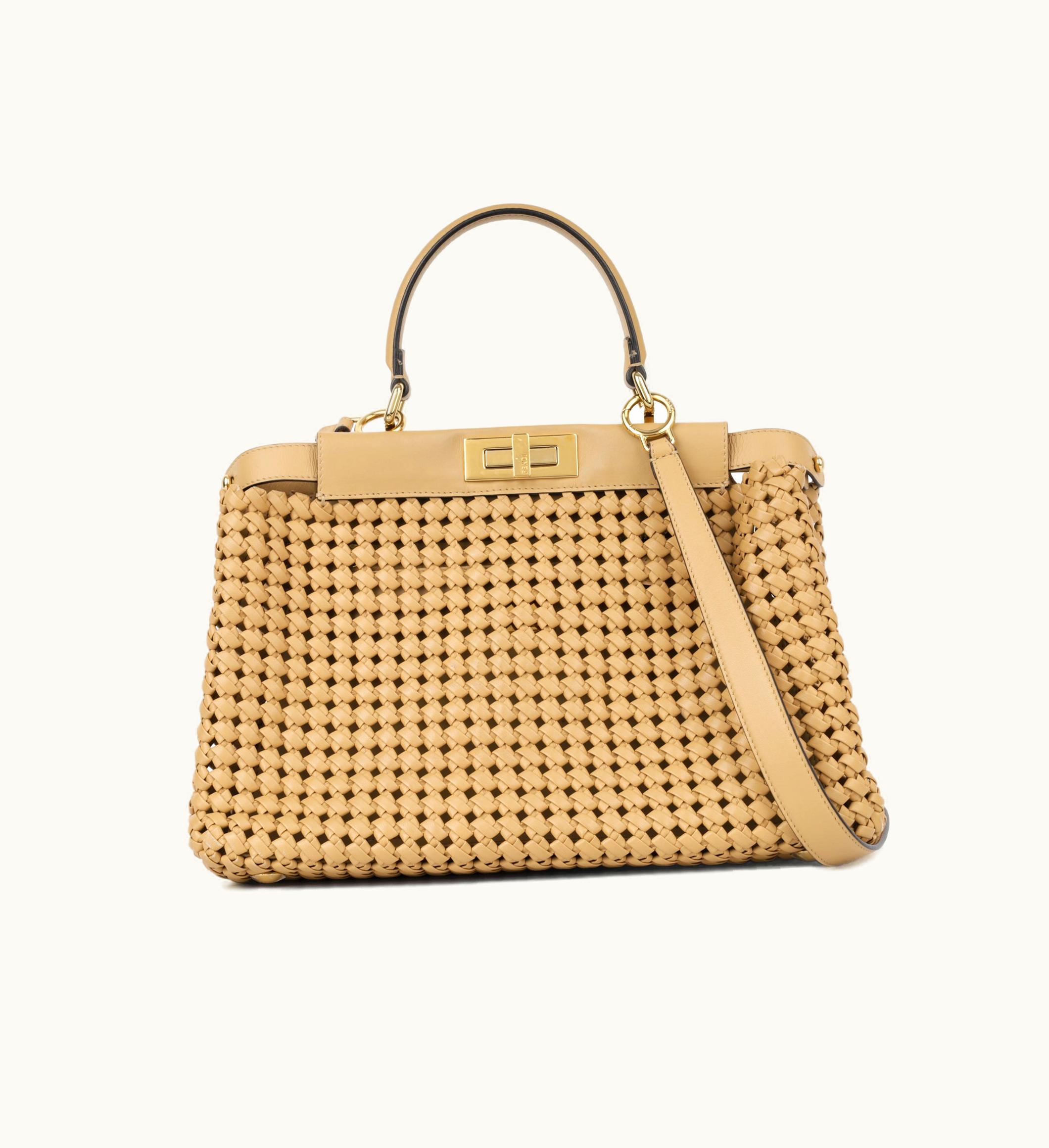 Fendi Fendi Peekaboo Woven Green Leather Medium Bag