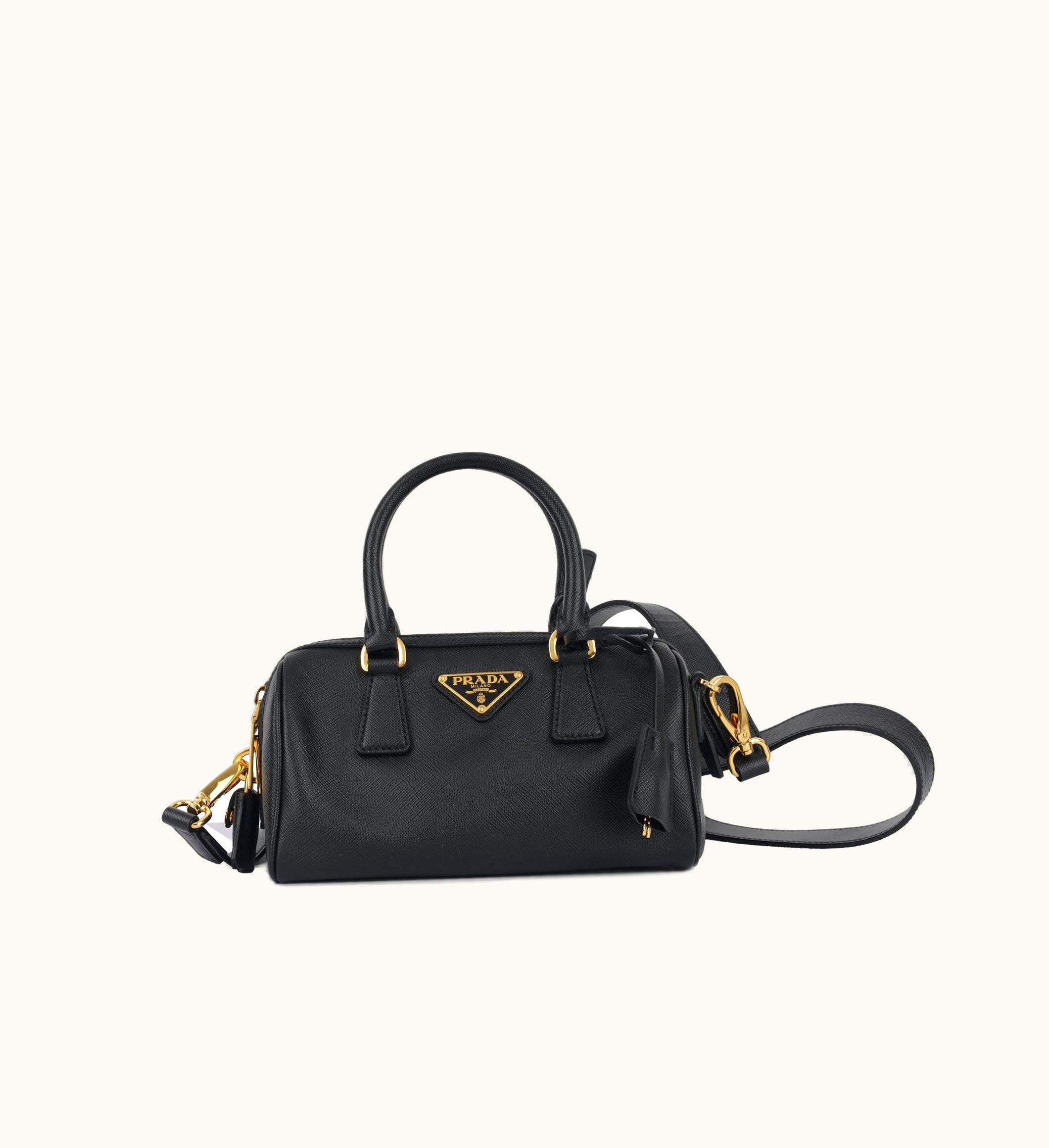 Prada Prada Enlarged Logo Saffiano Leather Bowling Bag Black