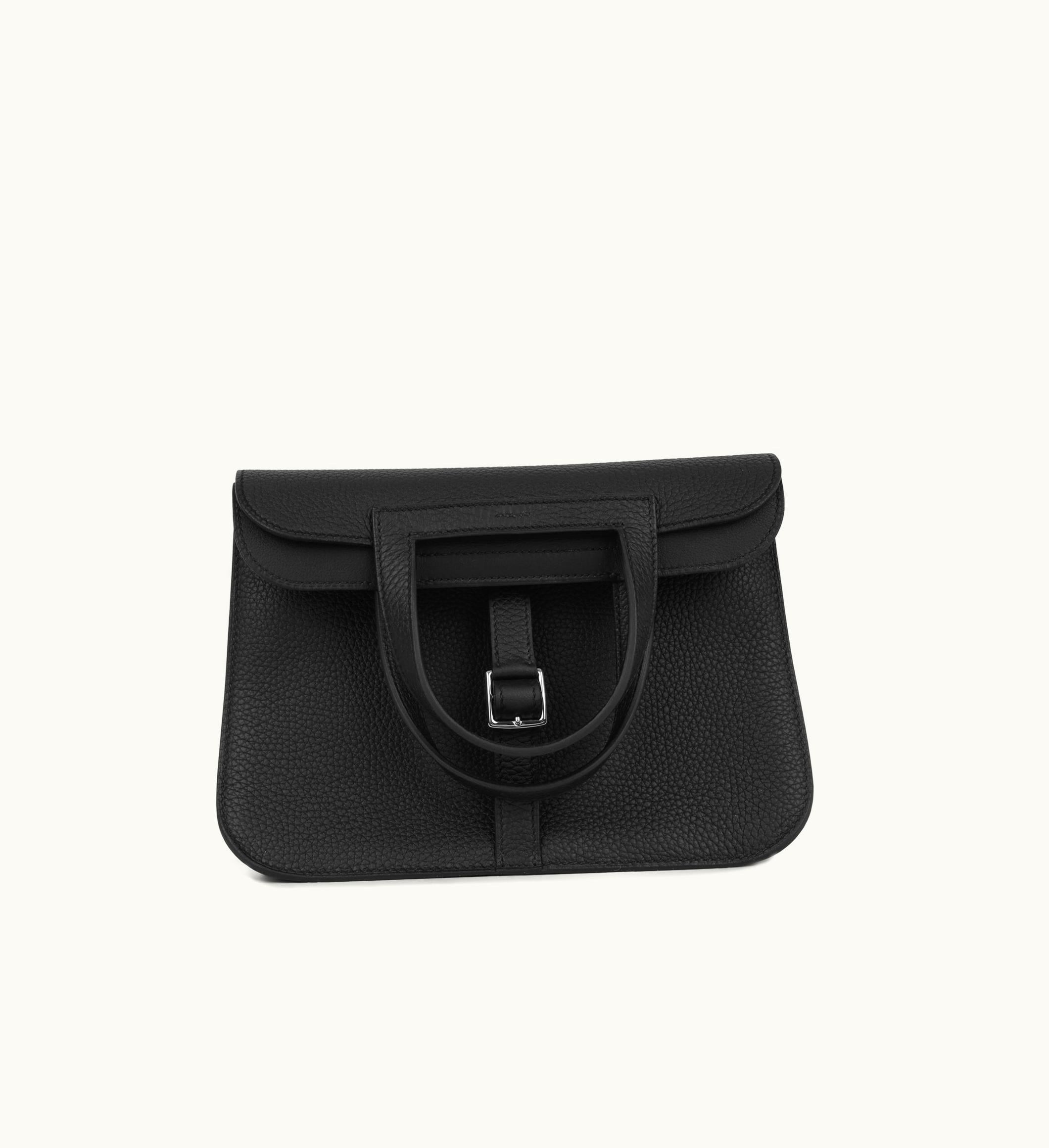 Hermès Hermès Halzan 25 Clemence Leather Shoulder Bag - Noir