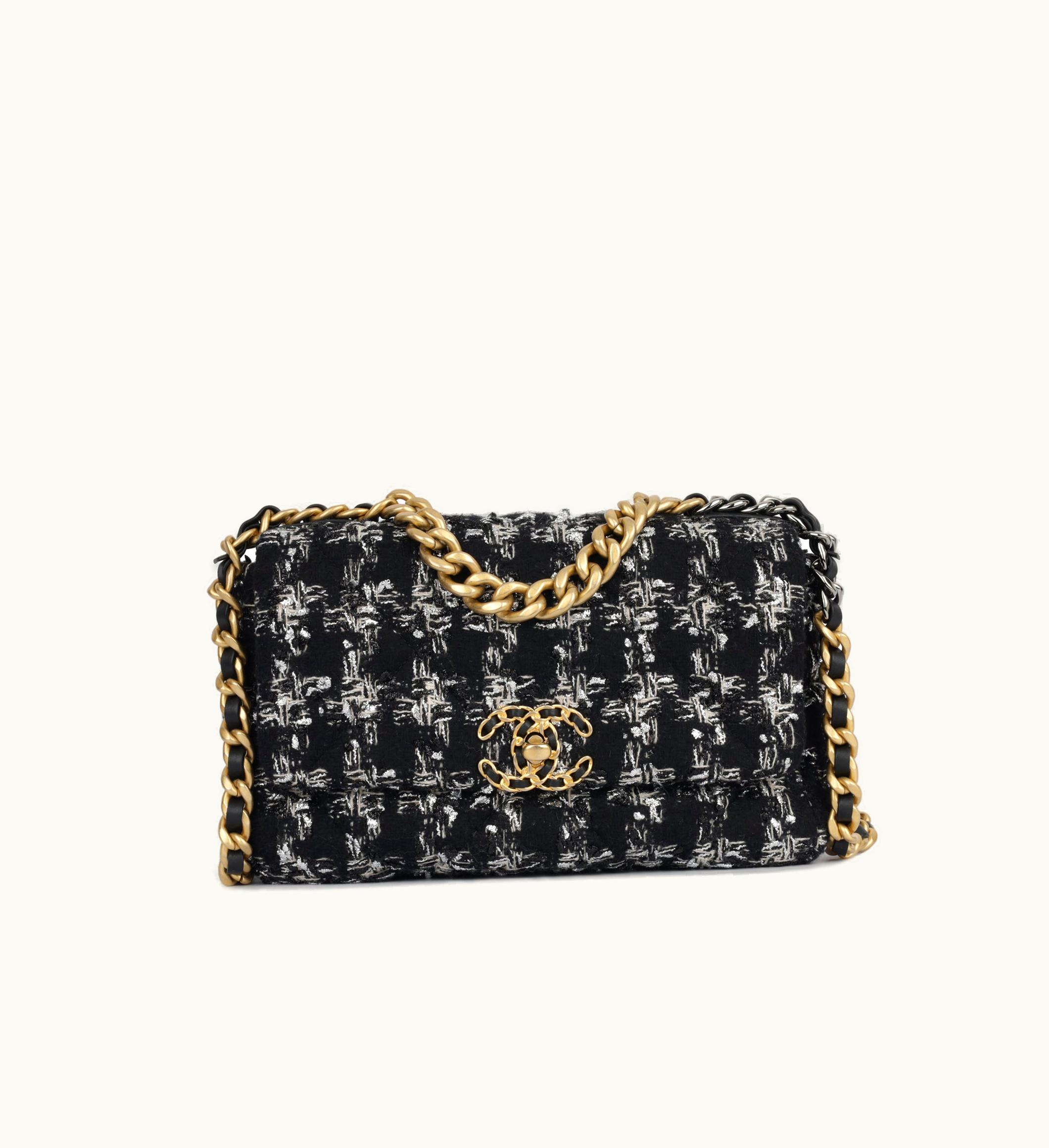 Chanel Chanel 19 Glitter Houndstooth Tweed Flap Bag - Small Black