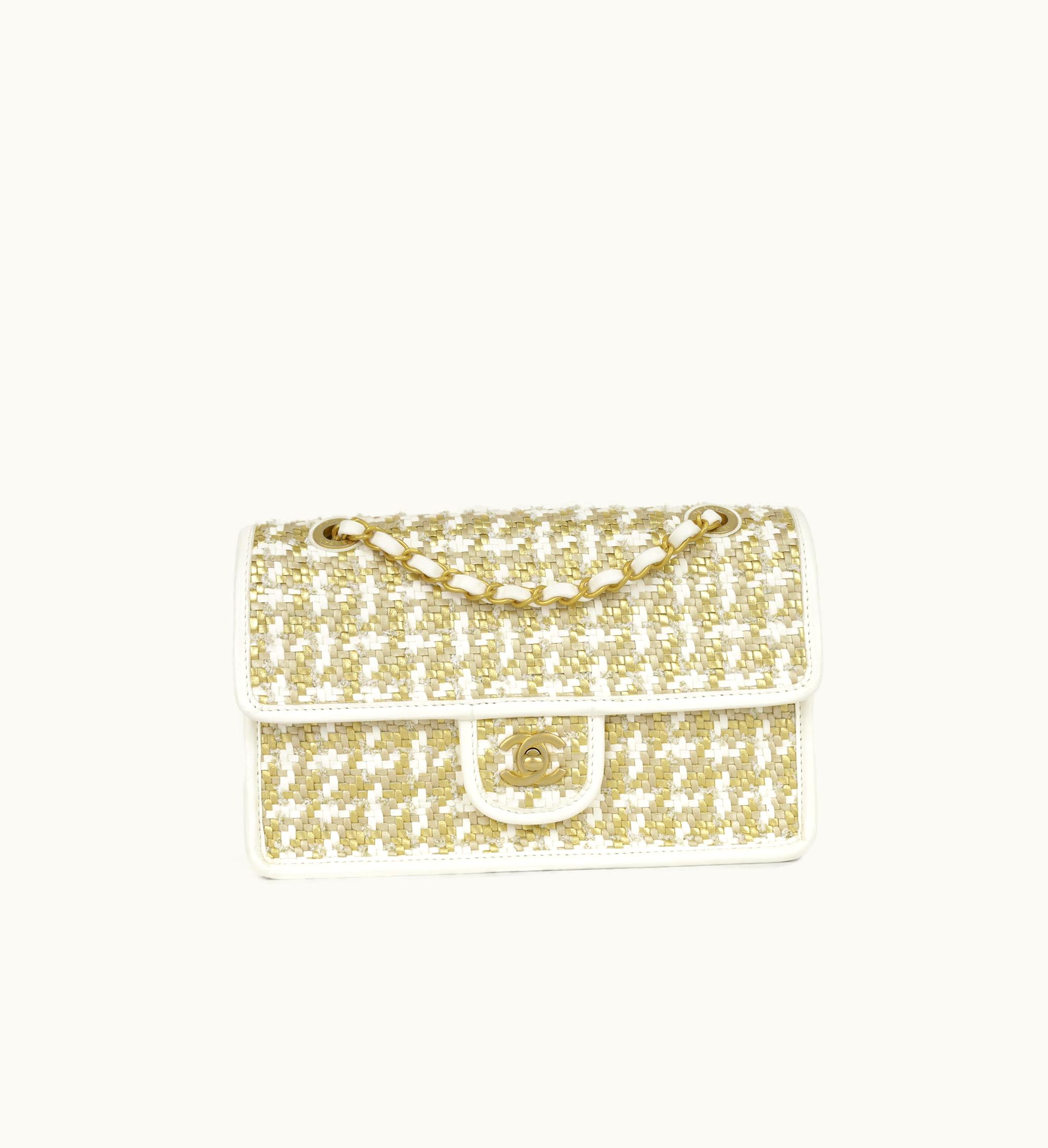 Chanel Chanel Cruise Woven Flap - Metallic Gold/White